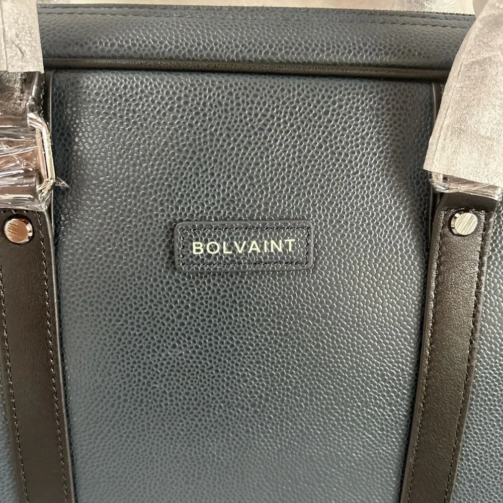 Bolvaint Cabot Luxury Briefcase Navy Leather w/Black Accents Travel Collection